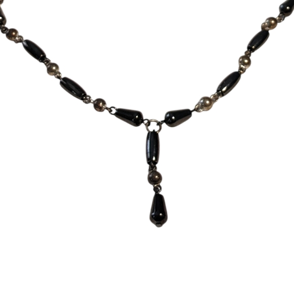 Vintage Premier Designs Drop Dangle Gunmetal Grey Beaded Necklace 10" Long - Picture 3 of 5